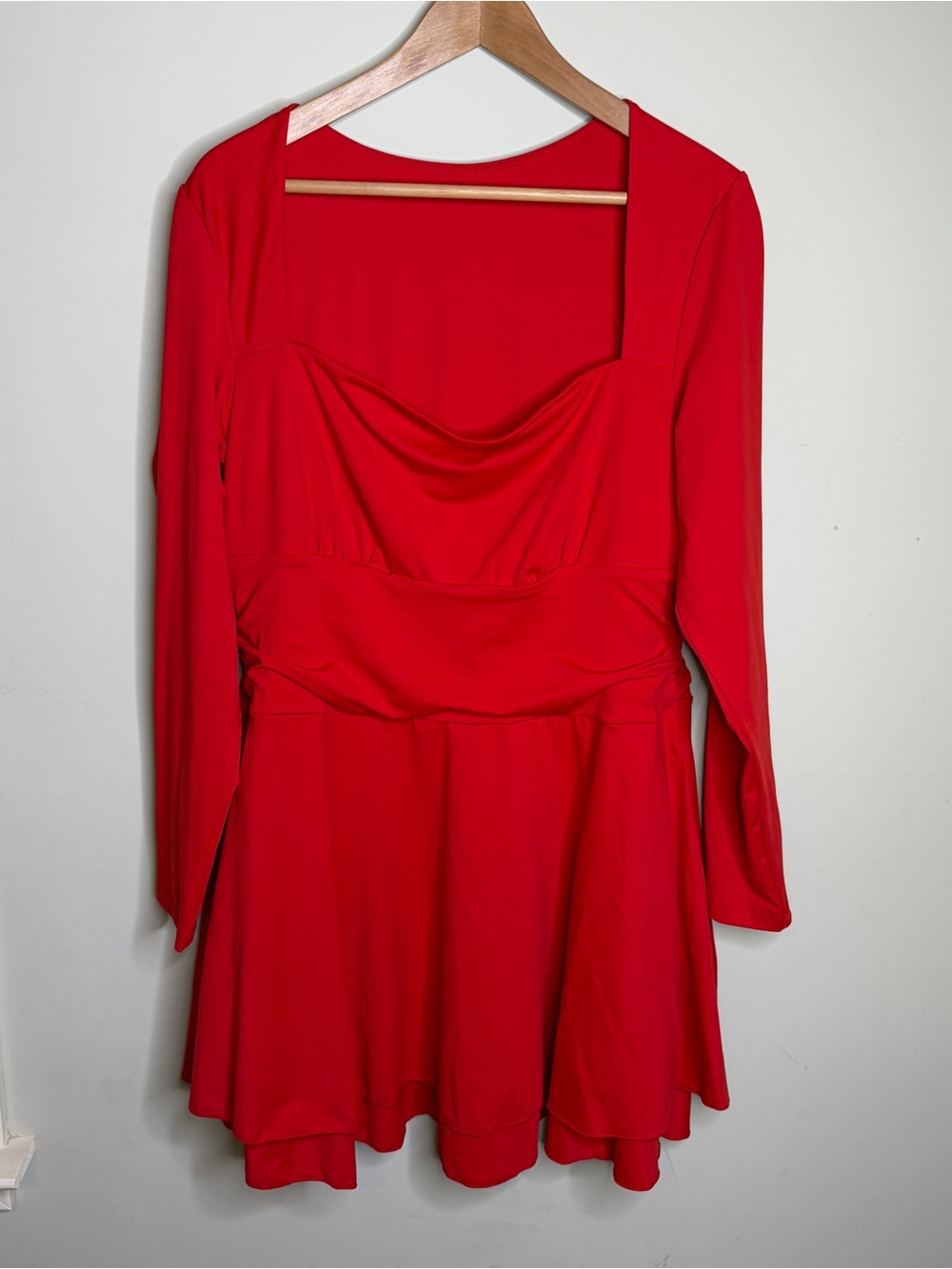 Red Long-Sleeve Fit & Flare Dress Cunched Waist XL